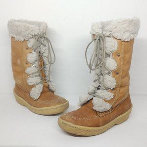 Vintage Cabelas Womens Size 8 Beige Leather Faux Fur Trim Lace Up Boots Gum Sole